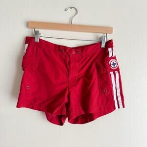 Abercrombie & Fitch Red + White Y2K Lifeguard Cargo Shorts XS Swim Vintage